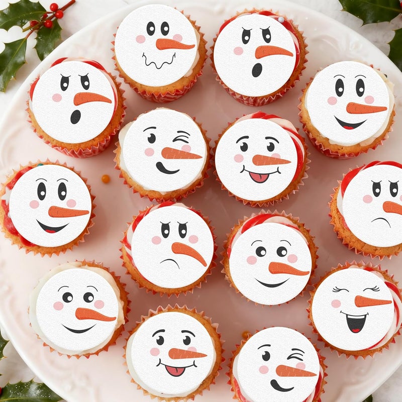 Fyeoxle 36PCS Snowman Face Cupcake Toppers Wafer Paper Winter Snows Cupcake Decor Snowman Dessert Picks for Merry Christmas Theme Holiday Party Baby Shower Supplies - Image 3